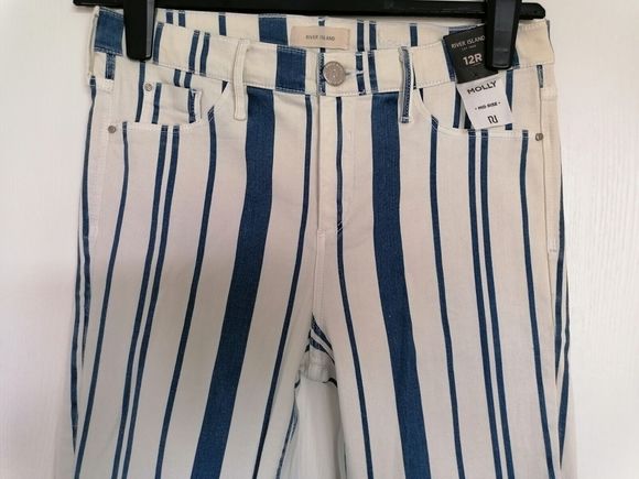 Denim - River Island Striped Jeans Size 12 Regular 29 Inch Leg Tapered Stretch